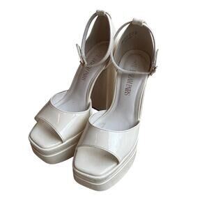 Dream Pairs platform high heels creamy white patent open toe ankle straps US 7M
